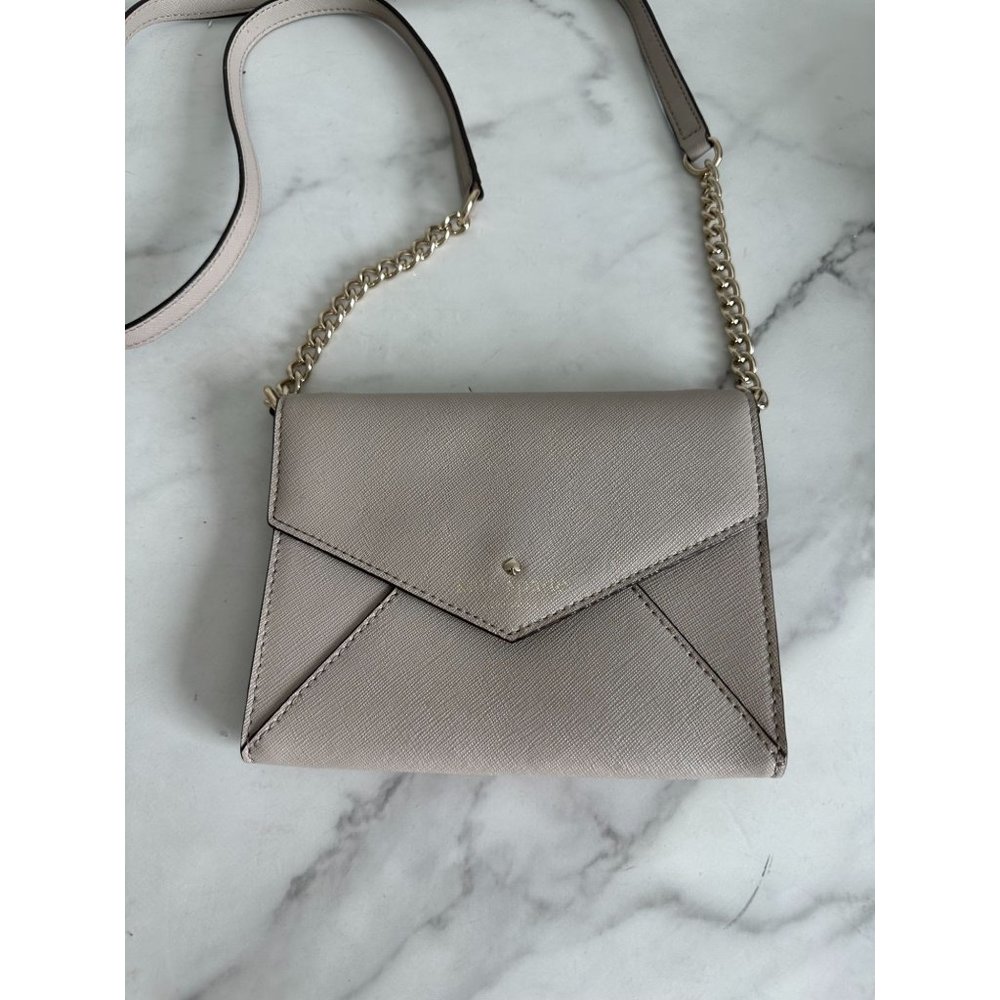 KATE SPADE Taupe Saffiano Leather Chain Crossbody Bag - Picture 2 of 5